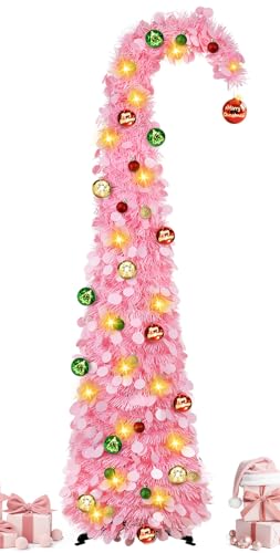 MACTING Weihnachtsbaum 150 cm Rosa mit 15 Kugellichtern & Ornamenten,...