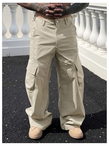 SOLY HUX Men's Baggy Cargo Pants Wide Leg Elastic Waist Hip Hop Trousers Streetwear3