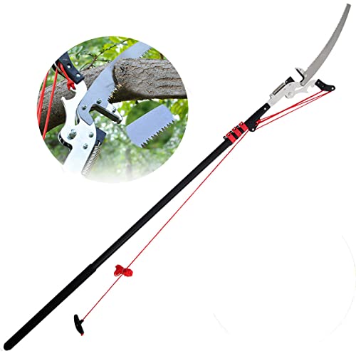 2 in 1 Pole Pruners for Tree Trimming, Telescoping Extension Pole 24ft, with 16.4 Nylon Ropet for Branch Removal, High Reach Tree Pruning Tools