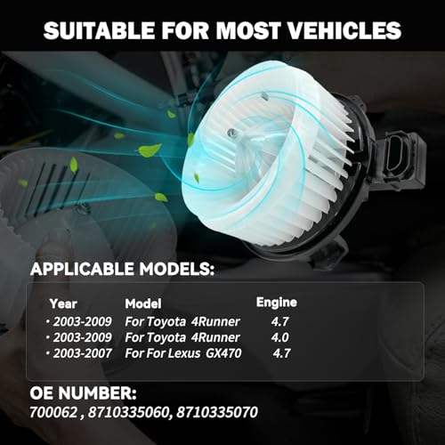 Image of 700062 AC Heater Blower Motor Fan Assembly Fit for Lexus gx470 2003-2007, for Toyota 4 Runner 2003 2004 2005 2006 2007 2008, 8710335060, 8710335070