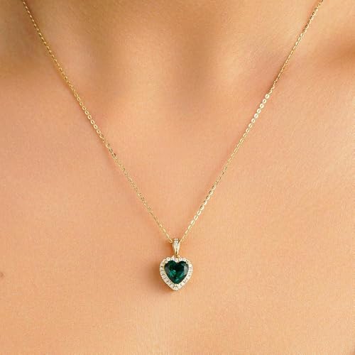 MSBLUE® 1 CT. Emerald Infinity Heart Pendant with Diamonds | 14K Yellow Gold Vermeil May Birthstone Necklace for Women | Perfect For Gift & Anniversary4