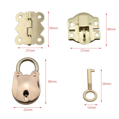 Image of 8PCS Yellow Mini Box Hinges DIY Jewelry Box Gift Box Accessories Padlock Silver Antique Hasp Latch Small Metal Vintage Padlock Bear Locks with Keys for Jewelry Wooden Box and DIY Crafts
