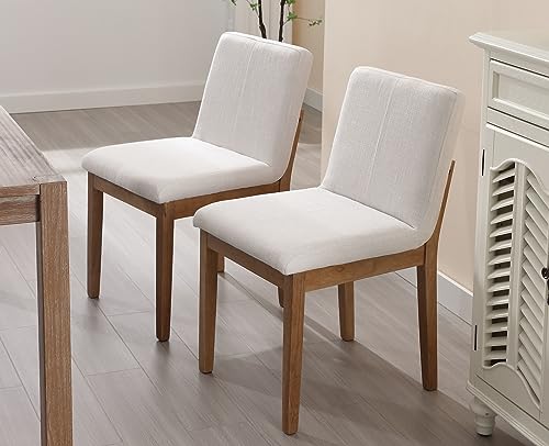 Kmax Modern Dining Chairs Set of 4, Upholstered Armless Wood Chairs Linen Fabric Side Chairs for Dining Room, Kitchen - Beige