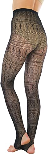 Image of ToBeInStyle Women's Single Floral Lace Fishnet Tights Footless & Stirrup Design