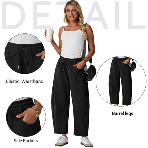 Lepunuo Barrel Sweatpants Women Casual Baggy Elastic Waisted Pants Wide Leg Gym Trousers with Pockets