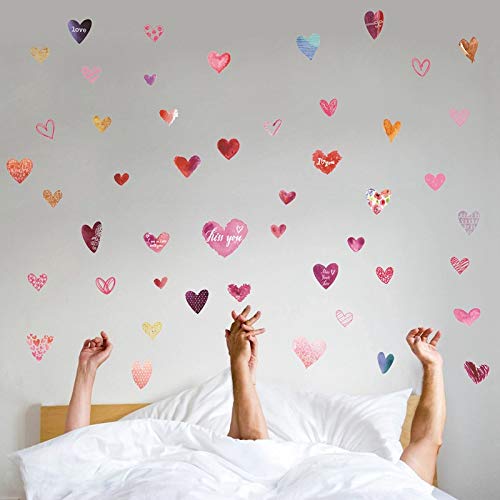 Calcomanía de pared con corazones de amor, vinilo de PVC para el día de San Valentín, boda, dormitorio, decoración de pared, 48 unidades