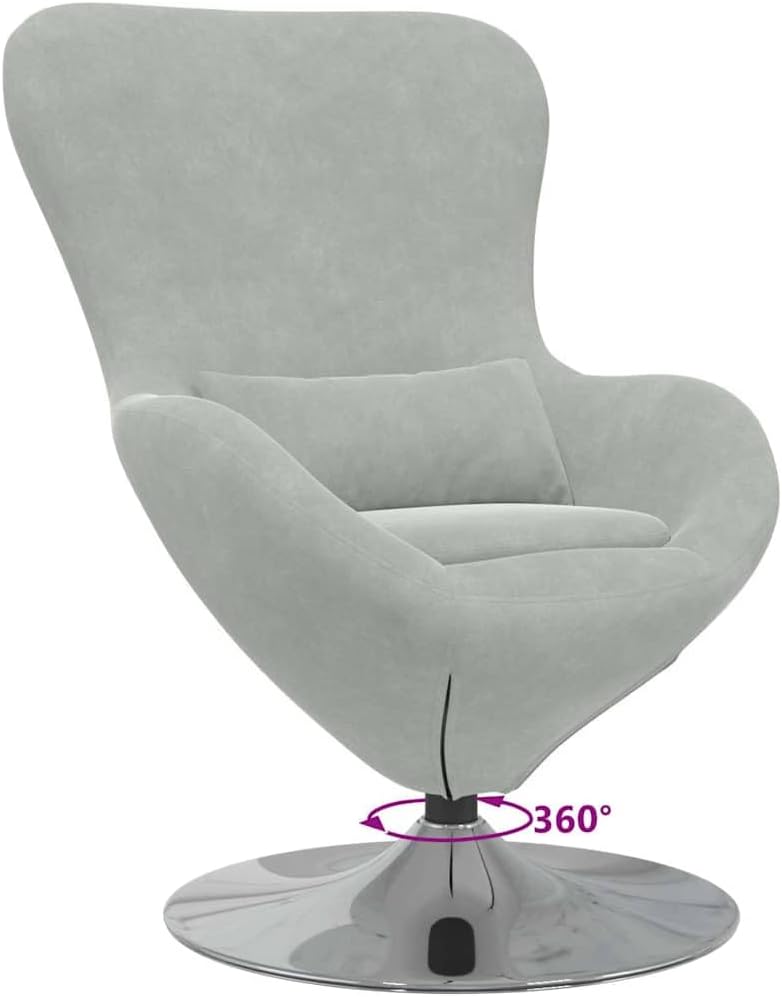 vidaXL Egg Chair Light Gray 63 x 73 x 90 cm Velvet, Chic Lounge Chair, Cozy Velvet Seating, Egg-Shape Swivel Perfect for Relaxing at Home