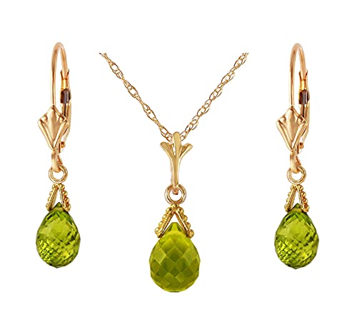 Galaxy Gold Gg 14K Rose Gold Jewelry Set: Natural Briolette Peridot 18" Pendant Necklace And Dangle Earrings #TOP16
