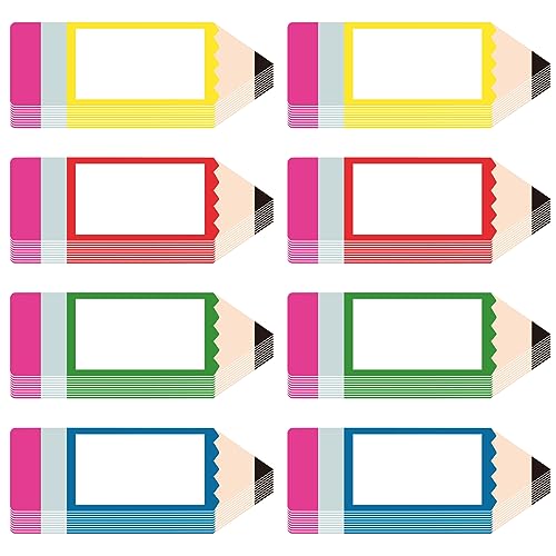 Image of Whaline 40 Pack Magnetic Dry Erase Labels 4 Colors Pencil Shaped Writable Tag Magnets Name Tag Label Plate Reusable DIY Classroom Learning Tool for Whiteboards Locker Fridge School Office Home