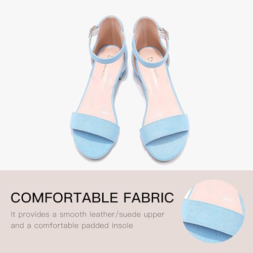 Image of Dufannie Girls Sandals Low Heels Dress Pump Ankle Strap Open Toe Flower Girl Wedding Party for Toddler Little Big Kid