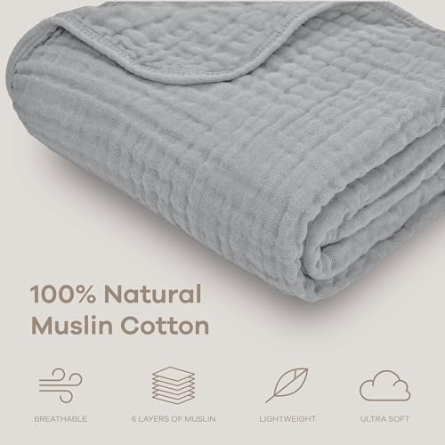 Image of Comfy Cubs Muslin Baby Blanket - Soft, Lightweight, 6-Layer Cotton Swaddle Blankets for Newborns, Infants & Toddlers - 40 inch x 40 inch Large, Breathable & Versatile for Sleeping & Tummy Time - Heather Blue