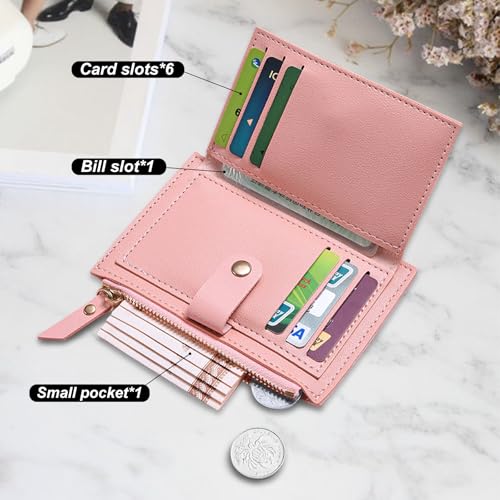 Womens Wallet, Leather Slim Small Wallets Woman Minimalist Cute Zipper Coin Purse Credit Card Holder, Multi-Card Slot Compact Card Wallet Change Pouch for Coin Cash Card (Black)3