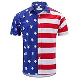ENVMENST Men's American Flag Button Down Shirts Casual Short Sleeve Patriotic Hawaiian Shirt（GQ,2XL