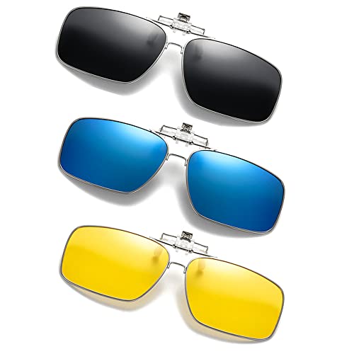 Image of Clip on Flip up Polarized Lens For Prescription Glasses UV Protection Sunglasses (Clear lenses not Polarized)