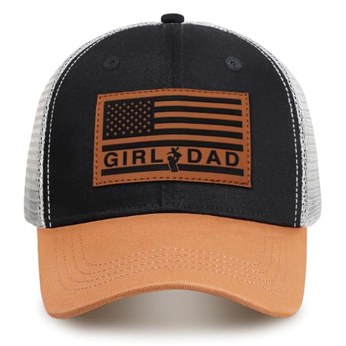 Image of Girl Father Daddy Dad Leather Patch Hat Birthday for Dad Papa from Daughter Son Adjustable Trucker Hat