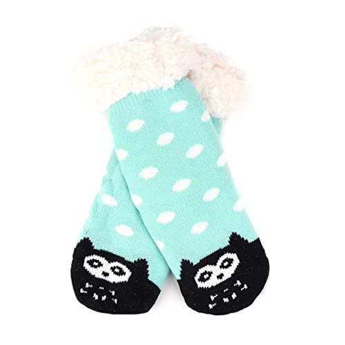 Girls' Kid Plush Winter Fleece Owl Dots Fuzzy Sherpa Socks - Baby Blue