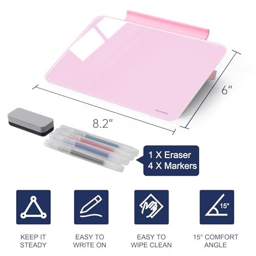 Image of Small Desktop Glass Dry-Erase Whiteboard - 8 X 6 Inches Tabletop Easel Whiteboard with Stand, Desk Board Buddy for Artist, Teacher and Student