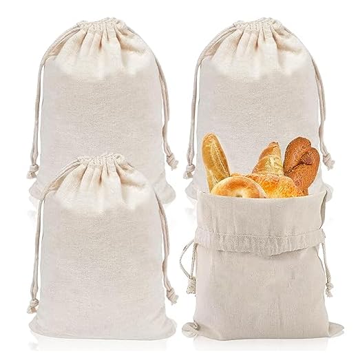 ZIOYA Bolsa Pan Tela 4 Piezas 30 × 40 CM Bolsas de Pan Reutilizables Bolsas de Almacenamiento de Alimentos Ecológicas para Pan Casero y Productos de Panadería