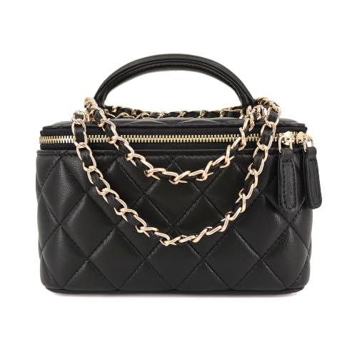Image of M-ioi-M Small Genuine Leather Purse Quilted Crossbody Bag for Women, Mini Top-Handle Shoulder Handbag w /Gold Chain Strap