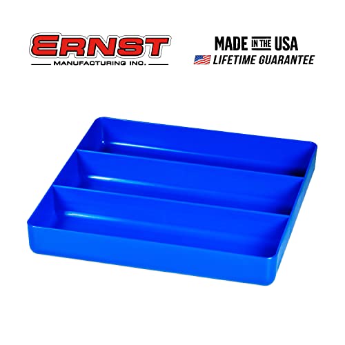 Image of Ernst Manufacturing Toolchest Tray: Stackable Garage Organizer Tray in Blue with 3 Compartments - For Trades, Mechanics, Electricians, Plumbers, Household Use, Hobbies - Heavy Duty - Made in the USA