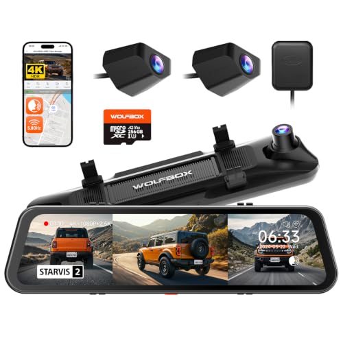Image of WOLFBOX G900 Tripro Bumper Version 3 Channel 4K Mirror Dash Cam, 8MP STARVIS 2 IMX678 Night Vision, 4K+2.5K+1080P Front and Rear Bumper Dash Cam, 5.8GHz WiFi, Voice Control, Includes 256GB Card & GPS