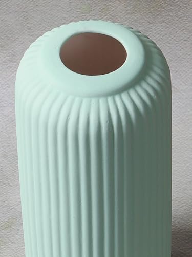 Image of KREATIVE ART'S Modern Ribbed Design Ceramic Flower Vase for Living Room, Flower Pots for Artificial Flower, Home Decoration Item, Home Decor, Vases for Living Room (Light Green, Large)
