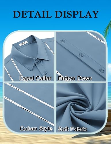 Image of COOFANDY Mens Cuban Guayabera Shirt Short Sleeve Button Down Shirts Summer Beach Vacation Shirts