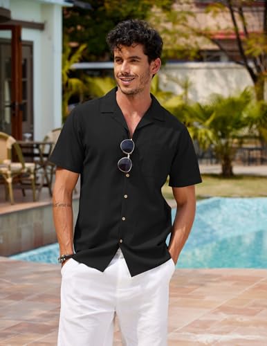 COOFANDY Mens Hawaiian Shirt Short Sleeve Buttoon Down Shirts Casual Tropical Floral Summer Linen Shirts