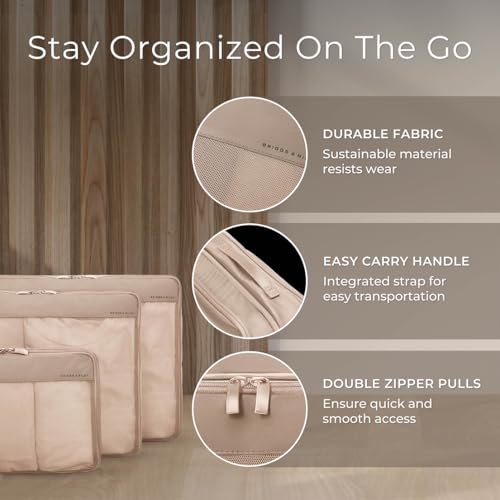 Briggs & Riley Compression Packing Cube Set - Bag Organizer for Check In Suitcase & Luggage, For Women & Men, Pack Accessories for Vacation - Travel Must Haves, 3-Piece, Tan2