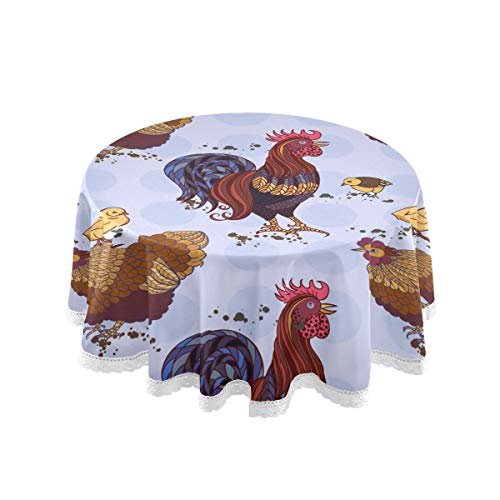 Dallonan Table Decoration For Party Colored Classic Chicken Round Table Cloth, Rooster Polyester White Lace Tablecloth Round Table 60 Inch For Dinner Table Decortion #TOP2