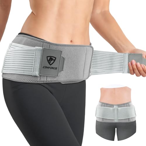 COMFORCE Sacroiliac SI - Cinturón de cadera articular con bolsa de hielo, doble ajustable y de compresión, soporte de cadera para mujeres y hombres para dolor de ciática, pelvis, cintura, alivio