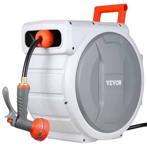 VEVOR Retractable Garden Hose Reel, 1/2 in x 100 ft, Wall Mounted Hose Reel with 9-Function Sprayer Nozzle and 180° Swivel Bracket, Any Length Lock, Automatic Slow Rewind System, for Garden Watering by VEVOR - Image 3