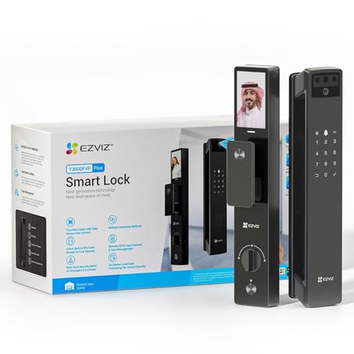 EZVIZ Smart Lock Y3000FVP PLUS, 8-in-1 Smart Door Lock, Palm Vein & 3D Face Recognition Door Lock, Built-in Wifi+8GB storage, Night Vision, Active Intercom & Child Safety (6068 Mortise)
