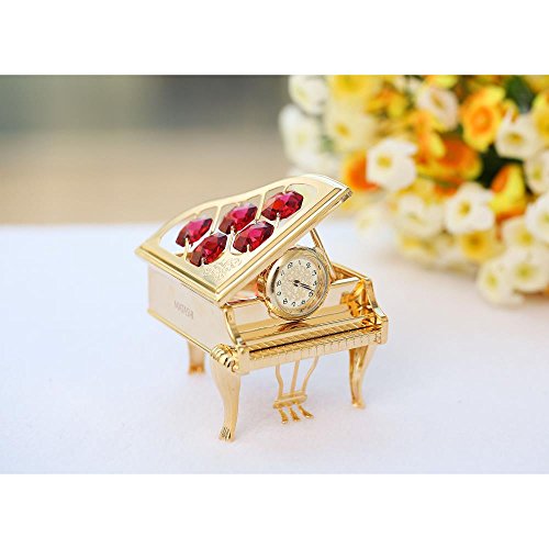 Matashi 24K Gold Plated Vintage Piano Desk Clock for Shelf Desktop Tabletop Clock with a Luxury Gift Box - Gift for Musician New Year Christmas Birthday Valentine Day Anniversary Mother's Day
