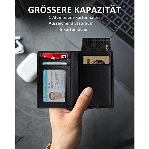 Image of Mens Slim Wallet Money Clip: Bifold Leanther Wallets RFID Blocking Front Pocket Wallets Credit Card Holder with ID Window Gift for men