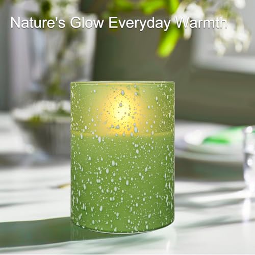 Image of Green Flameless Candles with Remote, LED Flickering Battery Operated Pillar Candles with Time, Safe for Home Decor, 3 Sizes (3x4, 3x5, 3x6), No Flame, Ideal for Parties and Events