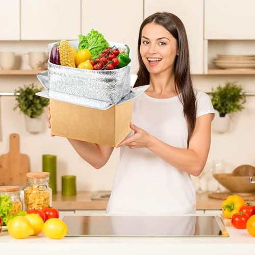 Image of UNIFAMILY 4pack Small Insulated Shipping Box for Frozen with Aluminum Foil Liner, Cold Shipping Boxes for Food, Reusable Styrofoam Cooler Mailing Box for Hot Frozen Food Delivery