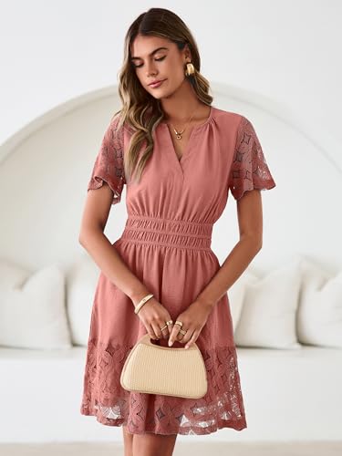 Image of Simplee Womens Boho Summer Dresses Casual Wedding Guest V Neck Short Sleeve Empire Waist A Line Tiered Mini Dress