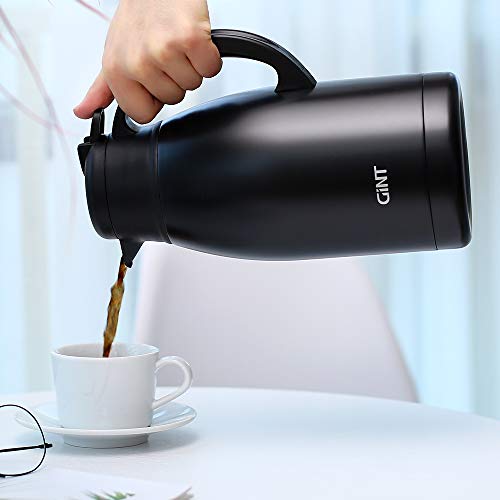 Gint Stainless Steel Thermal Coffee Carafe, Double Walled Vacuum Water And Beverage Dispenser, 12 Hour Heat Retention, 65 Oz /1.9 Liter Black #TOP7