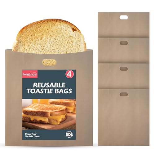 SOL 4pk Reusable Toastie Bags Mess Free Sandwich Heating Sleeves for Toasters Nonstick Snack Pouches for Clean Cooking Easy Use and Crumb Control at Home