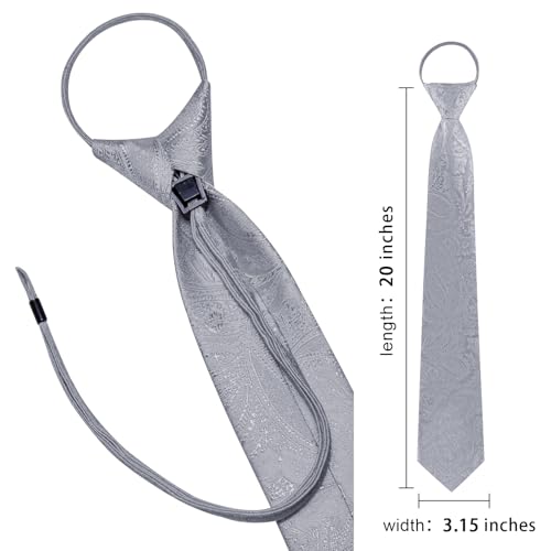 Image of Hi-Tie Zipper Ties for Men Pre-tied Tie Set Lapel Pin Pocket Square and Cufflinks Formal Business Wedding Adjustable Necktie