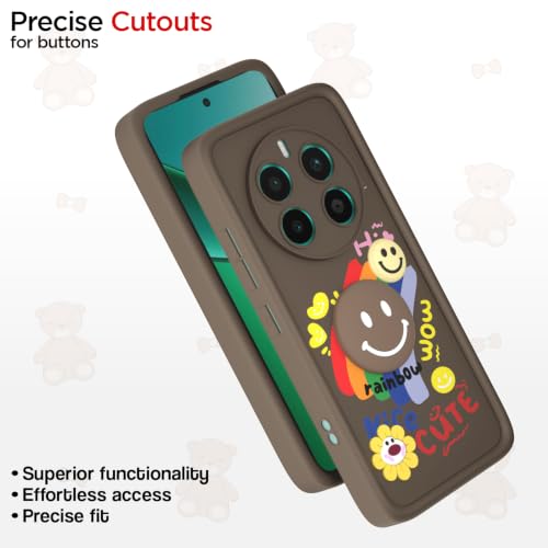 Image of Pikkme Back Cover for Realme 12 Plus 5G / P1 5G / Narzo 70 5G / 70 Pro 5G | Soft Silicone| Cute Rainbow Smile & 3D Cartoon Flower Design | Shockproof Raised Camera Protection Bumper Case (Brown)