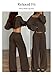 TFNOSIZE Damen Zweiteilige Loungewear Co Ord mit Oberteil und weitem Bein, gestrickter Zwei-Wege-Ausschnitt für Zuhause und Reisen, kaffeebraun, M