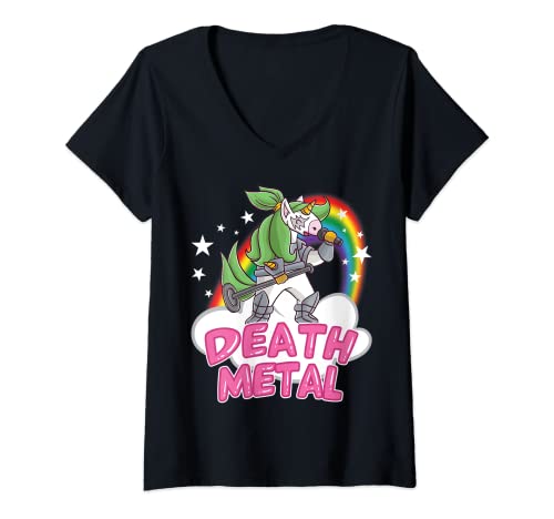 Donna Death Metal Pink Unicorn Funny Unicorns Rock Music Singer Maglietta con Collo a V