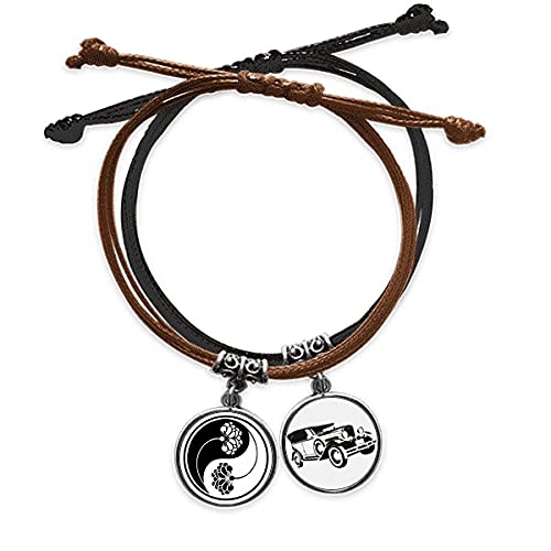 Bracelet bouddhisme en cuir et corde avec fleur de lotus yin yang pour homme