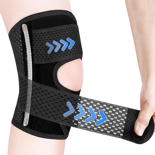 Vlecexs Genouillère Sport pour Homme et Femme, Réglable Genouillere Rotulienne et Ligamentaire, Rotule-Genouillère Compression Sport pour Douleurs au Genou, Arthrose, ACL, MCL, Douleur au Ménisque, M