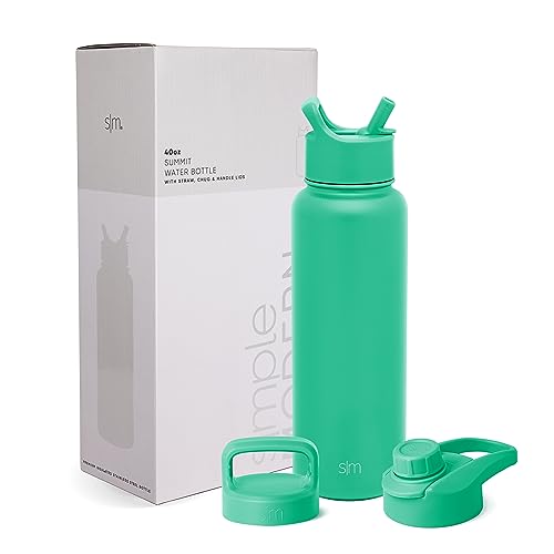 Simple Modern Water Bottle with Straw, Handle, and Chug Lid Vacuum Insulated Stainless Steel Metal Thermos Bottles | Large Leak Proof BPA-Free for Gym, Sports | Summit Collection | 40oz, Island Jade