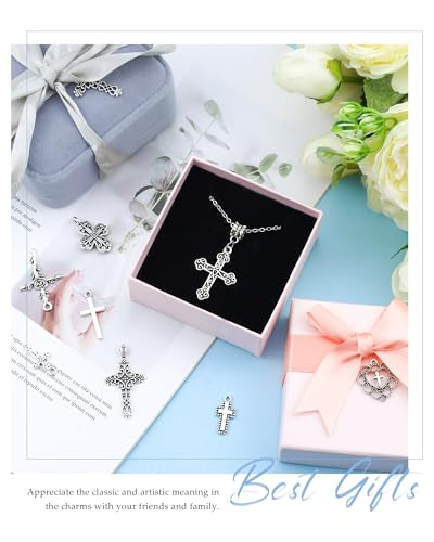 YETOOME 60 Pcs Antique Silver Cross Charms, Alloy Crucifix Pendant Connector for Bracelet Earrings Necklace Jewelry Making (15 Styles)
