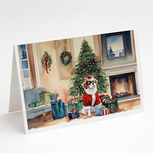 Caroline's Treasures DAC2684GCA7P Japanese Chin Cozy Christmas Greeting Cards Pack of 8 Blank Cards with Envelopes Whimsical A7 Size 5x7 Blank Note Cards