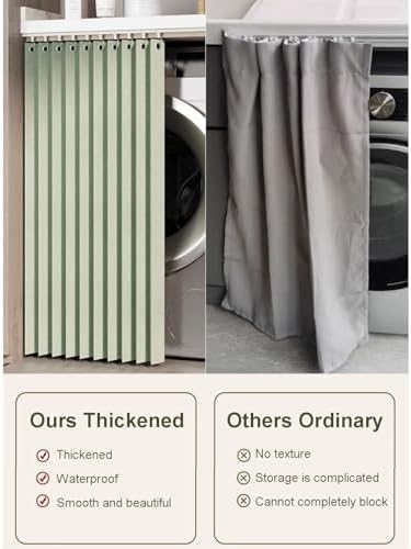 Blackout Laundry Dust-Proof Curtain, Cabinet Wardrobe/Closet Storage Curtains with Slide Rail, Privacy Protection for Under Counter Kitchen, Green (W 60cm x H 100cm)